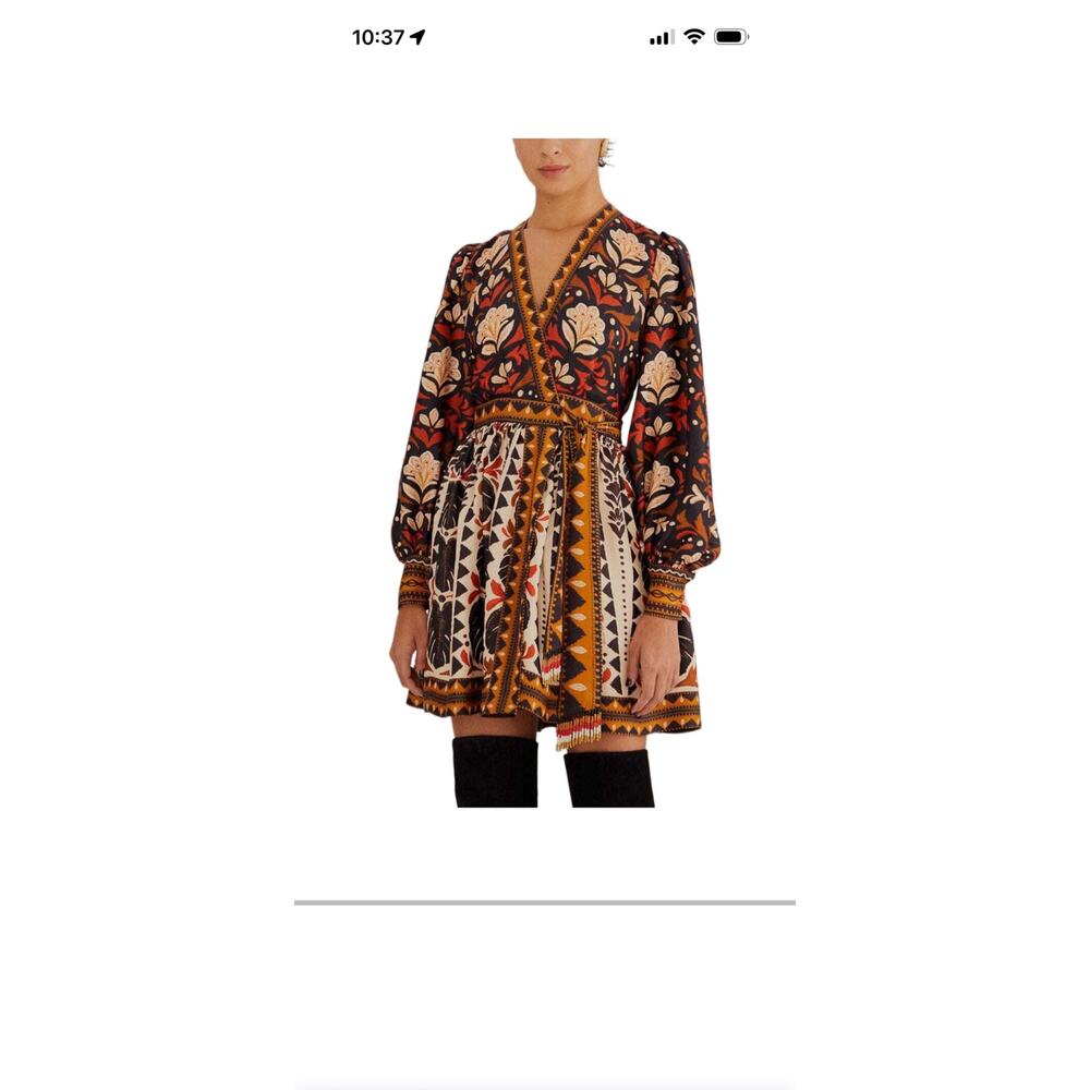 Farm Rio Tapestry Garden Multicolor V Neckline Mini Viscose Long-sleeve Dress - Picture 9 of 9